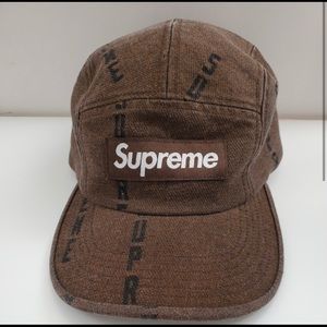 NWT Supreme Logo Stripe Jaquard Denim Camp Hat